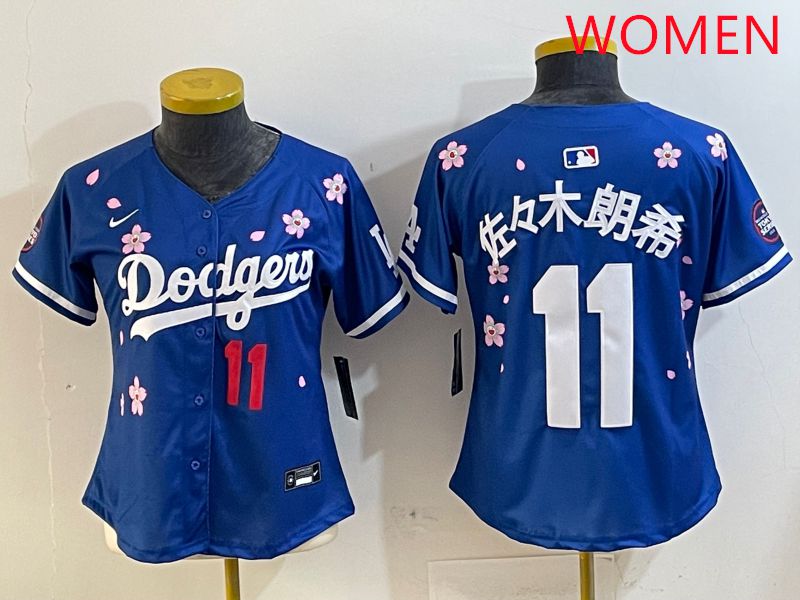 Women Los Angeles Dodgers 11 R.Sasaki Blue Sakura Edition 2025 Nike MLB Jersey style 3